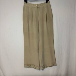 Louben Tan 100% Silk Wide Leg Pleated Ankle Pants Size 4